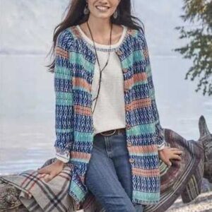 Sundance Shoreline Button Front Duster Cardigan Sweater Size M Wool Blend EUC